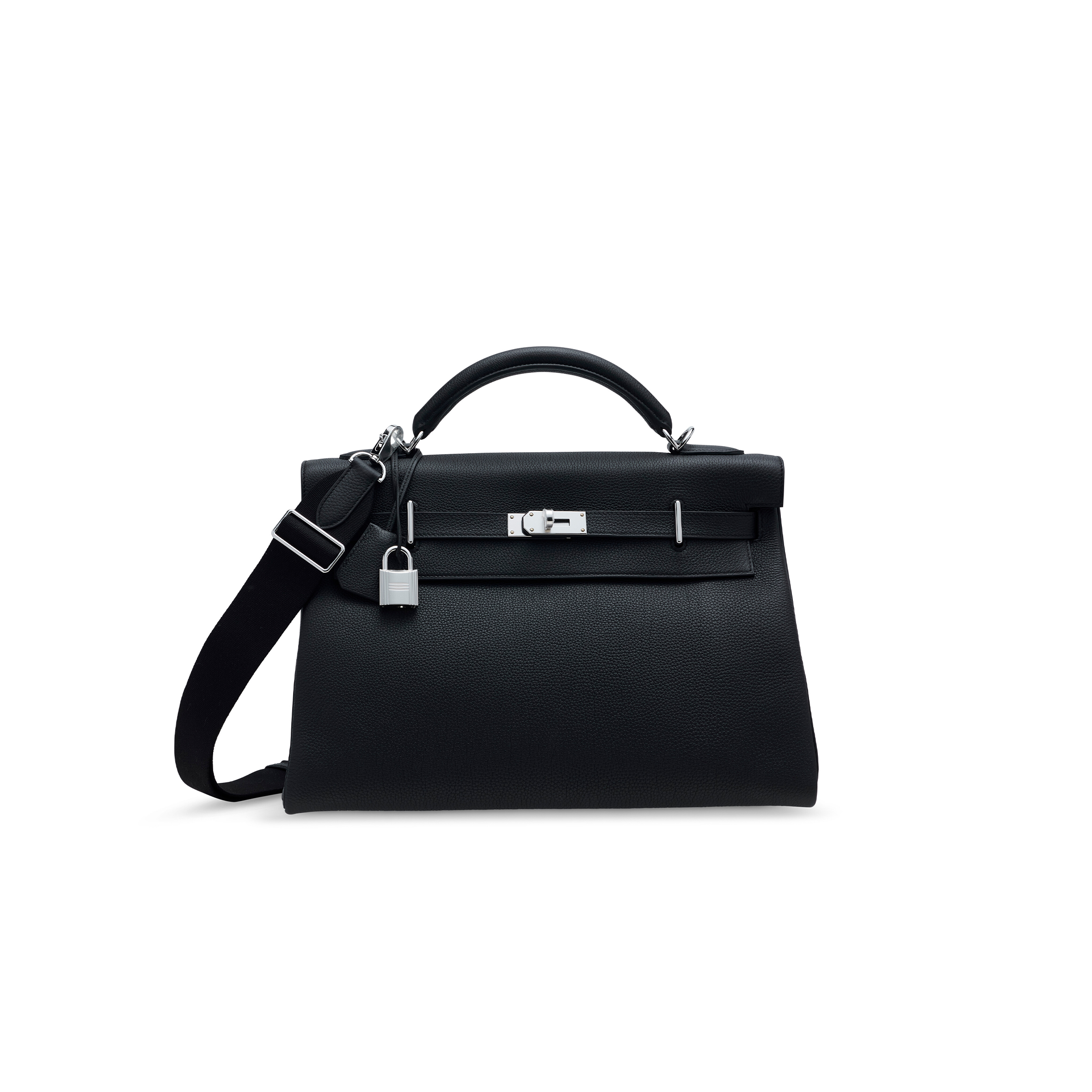 HERMES MASTER BLACK TOGO LEATHER MAXI KELLY 42 WITH PALLADIUM HARDWARE 19271 (42*27*17cm)